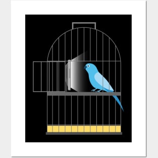 Bird in a cage watching TV Posters and Art